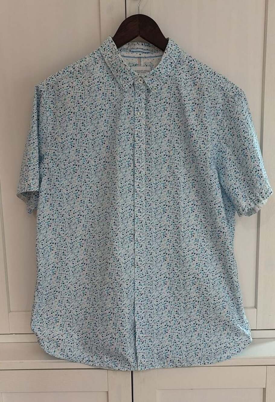 Denim & Flower Ricky Singh Men's Short Sleeve Blue Floral Button-Down Shirt